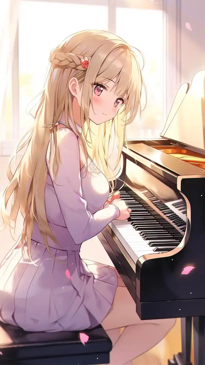 喜欢弹钢琴的女孩#二次元 #动漫 #手机锁屏 #治愈系 #我 - 抖音