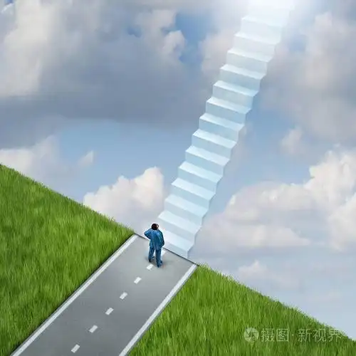 通往天堂的道路作为通往灵性和信仰的阶梯或带有三维插图元素的和平