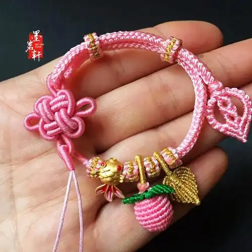 金叶子蝴蝶平安叶子苹果黄金编织手链吉祥结中国绳