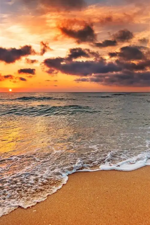 海滩,日落,泡沫,大海 iphone 壁纸