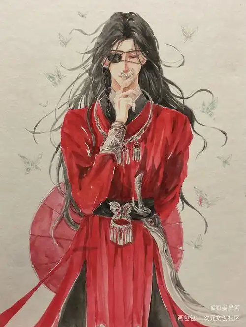 亲吻蝴蝶_天官赐福花城手绘古风水彩墨香铜臭绘画作品