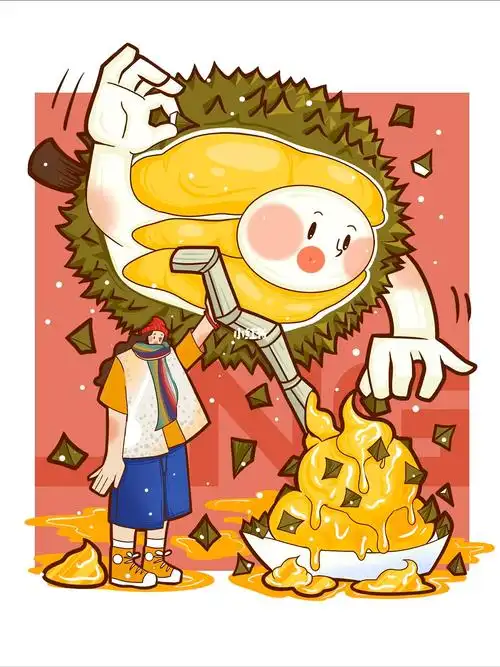 夏日水果系列插画榴莲果果