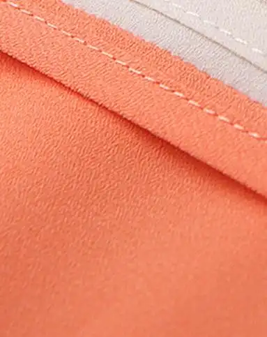 三彩 肉粉色圆领色块拼接短袖雪纺连衣裙