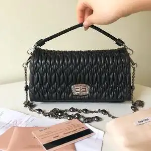 miumiu/缪缪 褶皱钻石水晶链条包单肩手提包两条肩带,皮