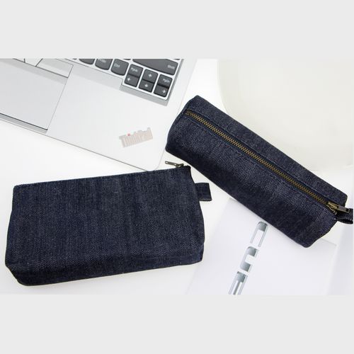 muji/无印良品日本笔袋帆布 三角笔袋  复古牛仔布笔袋 方形 船形