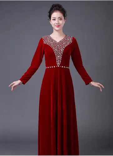 大合唱演出服女长裙中老年团体主持人指挥合唱服长裙舞台服装品质定制