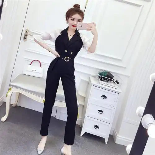 一折高腰套装女 性感女神_名媛性感高腰西裤套装女夏季女装时尚时髦两