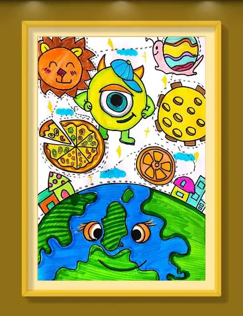 儿童创意画圆形联想星球碰碰碰