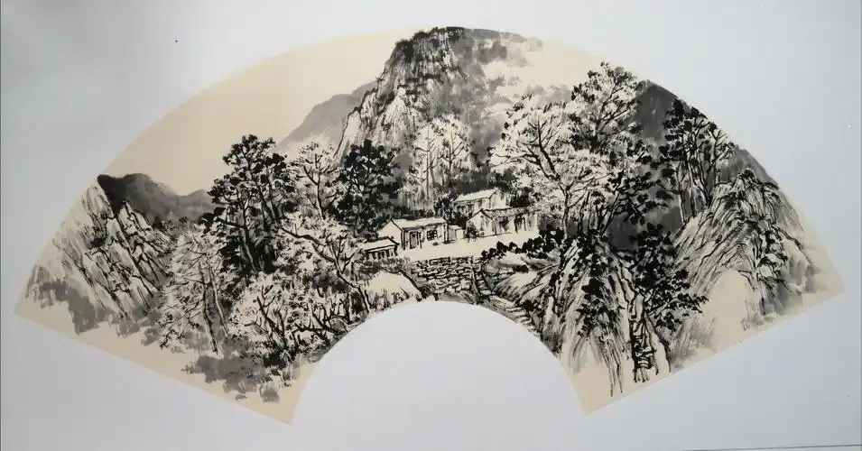 庚子年逸尘写生卡纸扇面山水