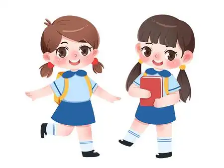 卡通人物开学季学生女孩开心去上学png素材开学季去上学元素