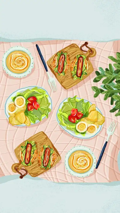 手绘美食插画唯美高清手机壁纸