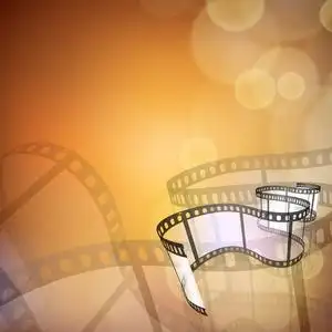 电影条纹或胶片卷轴上闪闪发亮的电影背景.10 eps照片