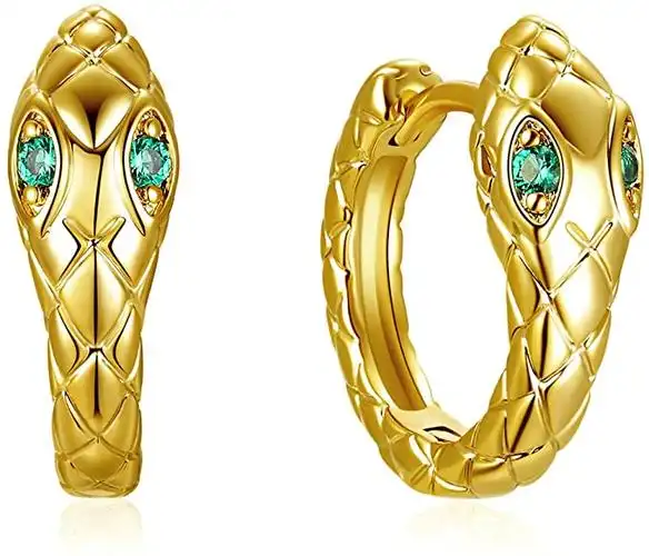 luxval 金色蛇形耳环,女士huggie hoop 耳环,18k 镀金绿眼黑眼蛇形