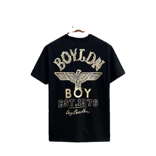 字母烫金老鹰印花男女同款24新款圆领宽松情侣休闲半袖boy短袖