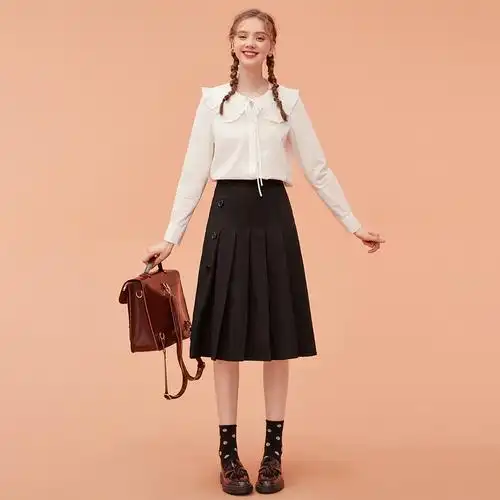 黑色jk百褶裙女夏春秋中长款高腰a字显瘦半身裙2020年春季小众