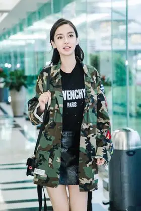 夏装baby杨颖军装明星同款迷彩宽松男友风薄中长外套风衣