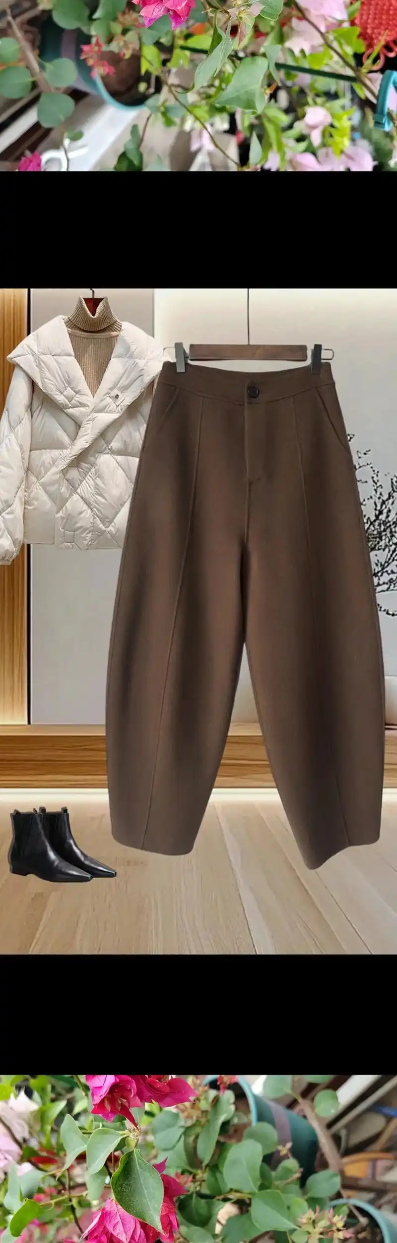 秋冬时尚保暖高腰毛呢九分哈伦裤! 这款裤子是时尚与保暖的完 - 抖音