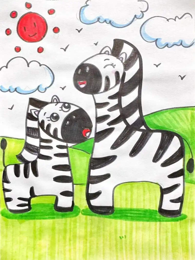 斑马儿童画 课件名称:《斑马儿童画》 适合年龄:4-7岁 课件素材:动物