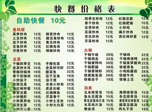 关键词:快餐店价格表 绿色背景 快餐广告 价格表 菜谱 带花纹背景