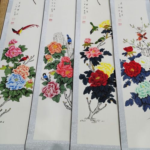 国画房屋装饰挂画四条屏尺寸170*40厘米*4已经装裱可以直接悬挂