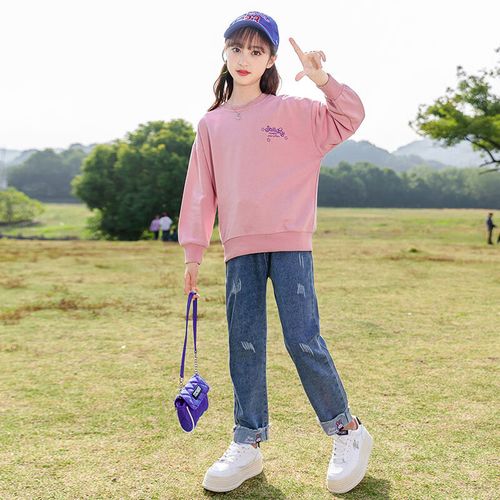 汉立女童春秋装卫衣牛仔裤两件套中大童6-12岁女孩子衣服学生装春秋季