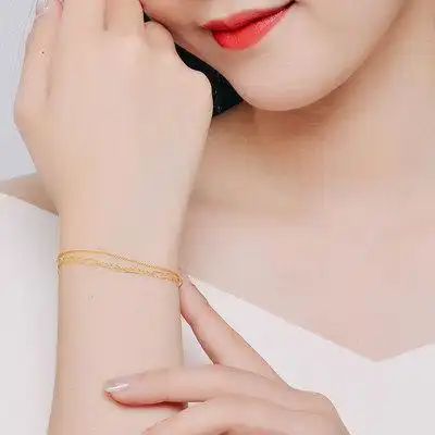 黄金手链金几何几何环环相扣足金双层不规则链条叠戴首饰手饰
