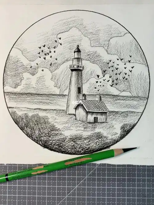 绘画过程#画画  #零基础学画画  #风景画  #房子简笔画  #绘画  #炭笔