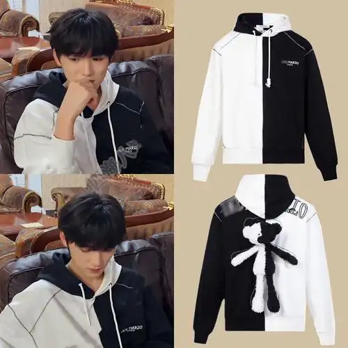 tnt宋亚轩同款黑白阴阳卫衣女关晓彤同款3d立体小熊上衣时代少年