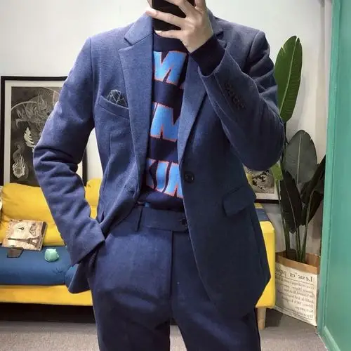 gh冬季毛呢加厚修身小西西装男士韩版正新浪西服套装