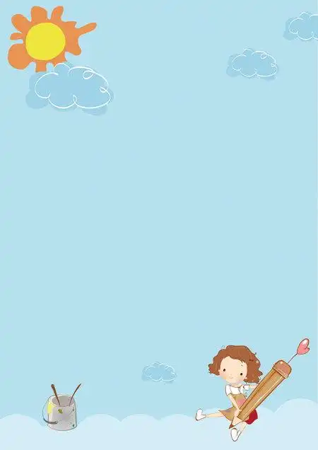 蓝色绘画word信纸模板背景