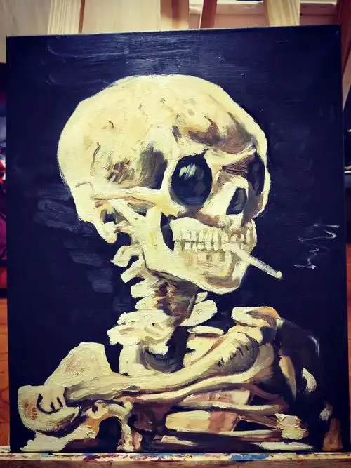 临摹的梵高的抽烟的骷髅