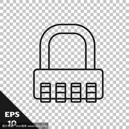 黑线安全密码锁图标隔离在透明背景上.组合挂锁.
