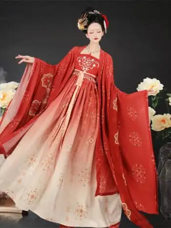 欧霖晟 唐代汉服女红色唐朝服饰裙全套贵妃服装中国风古装飘逸唐代