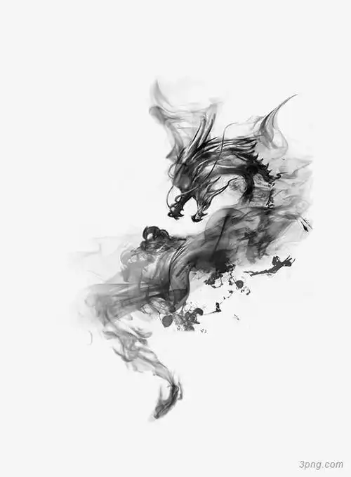水墨晕染龙png素材透明免抠图片-动植人物
