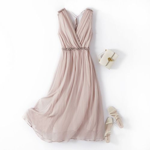 女装真丝连衣裙ol名媛气质桑蚕丝连身裙一件代发28025