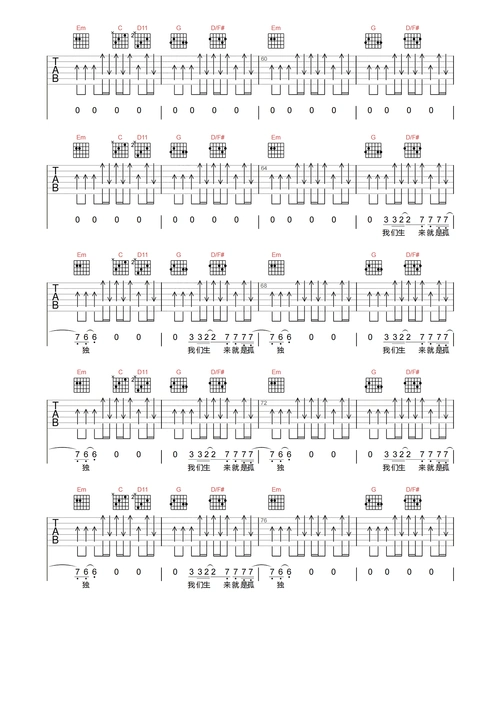 《梵高先生吉他谱》g调高清六线谱_李志吉他