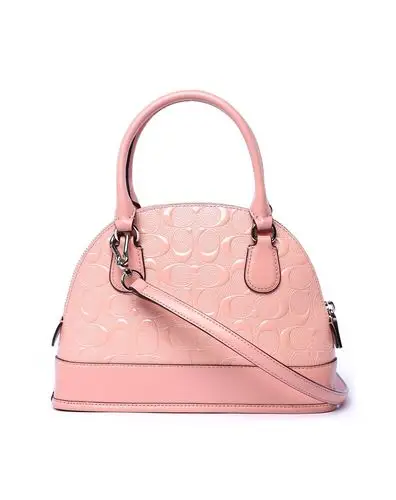 > coach女士纯皮压花粉色小号贝壳包