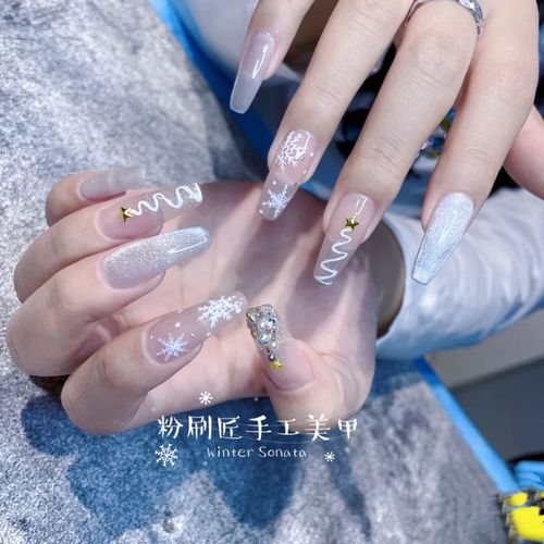 手工定制美甲贴片 小红书同款显白猫眼雪花美甲 可拆卸穿戴甲片