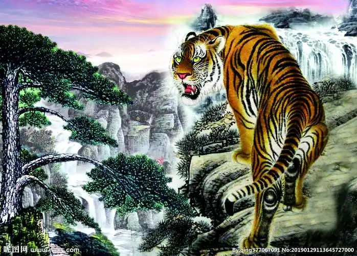 上山虎影壁画图片