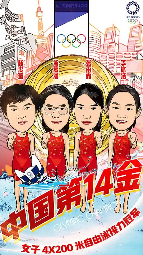 东京奥运会38枚金牌冠军得主插画