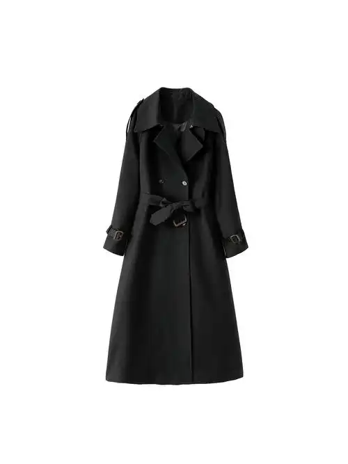 黑色风衣外套女中长款过膝2022年春秋新款韩版宽松英伦风收腰大衣