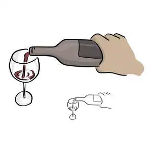 特写手倒酒玻璃矢量插图素描涂鸦手画黑线隔离在白色背景插画