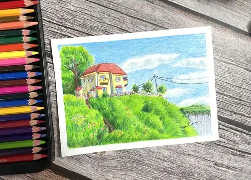 彩铅唯美彩铅风景波妞动漫小场景