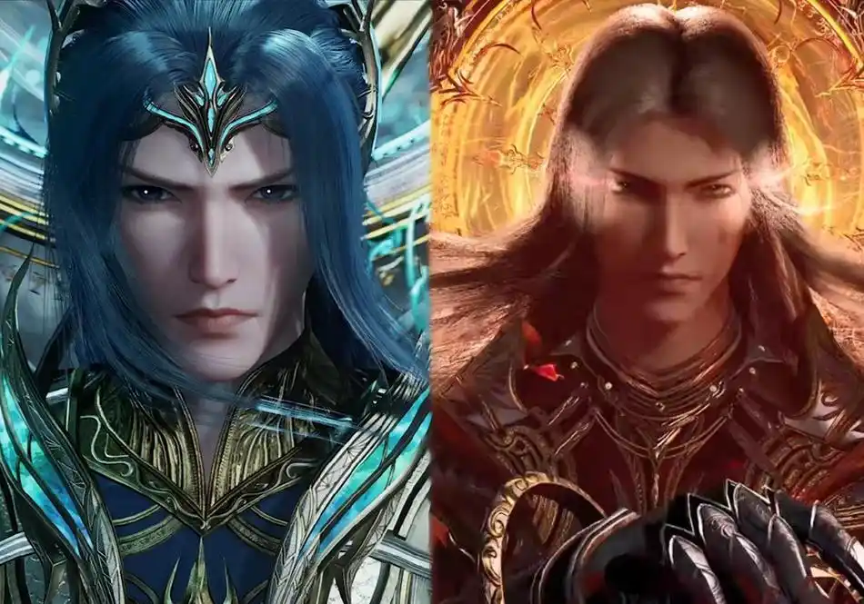 唐三双神共存神装,海神八翼被染红,手执两大神器,正脸很像小舞