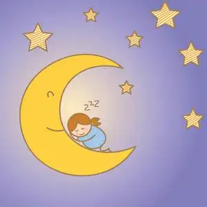 女孩睡在月亮星星之间照片