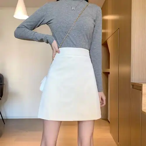 实拍实价 半身裙女高腰显瘦a字裙防走光pu皮裙短裙包臀裙