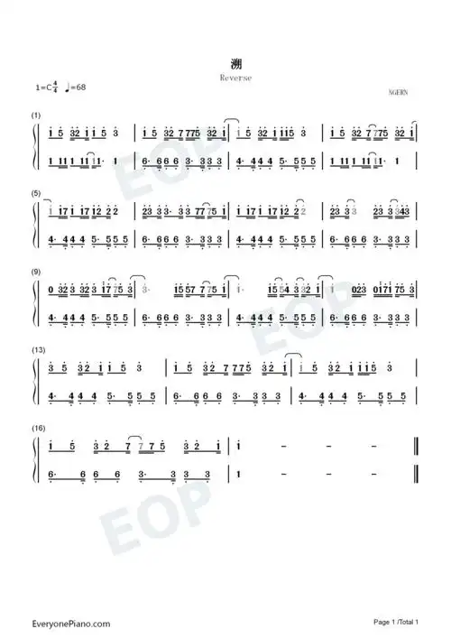 溯reversec调简单版双手简谱预览1