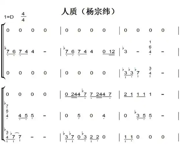 人质杨宗纬弹唱版原声好听版钢琴双手简谱钢琴谱钢琴简谱