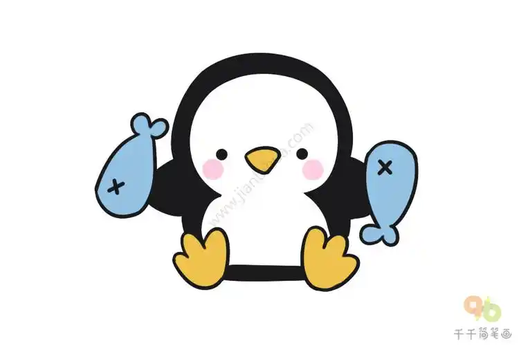 拿到礼物的企鹅简笔画