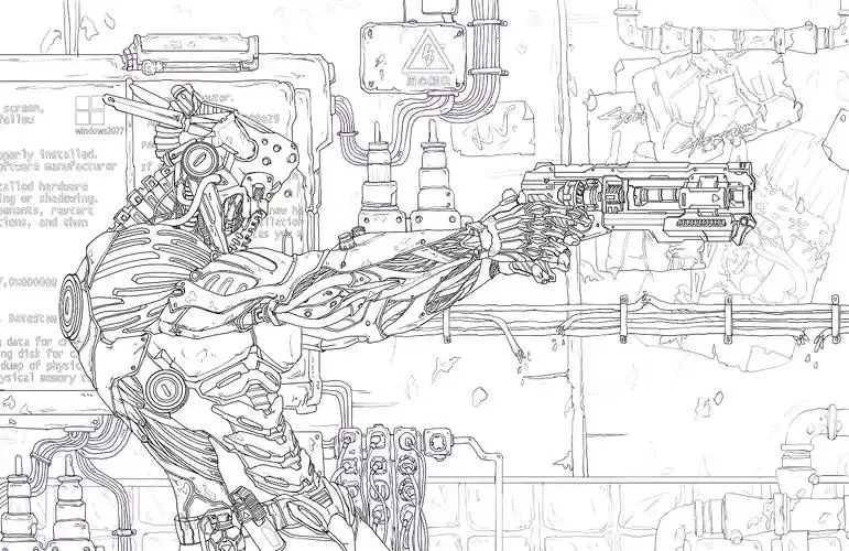 赛博朋克风机械角色线稿
